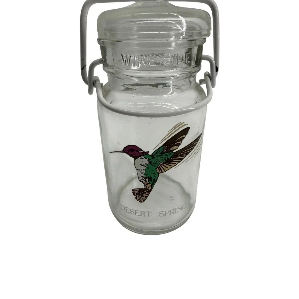 Desert Springs Hummingbird Glass Jar 6.5in Clear Wire Bale Lid Country Decor‎